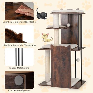 Кігтеточка для котів COSTWAY з будиночком, лежаком та кігтешником, дерев'яна, 69x39x80,5 см (коричнево-чорна)