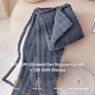 Електрична ковдра BWARM HOME 130x180 см з автовимкненням, 9 режимів нагріву, таймер на 10 годин та захистом від перегріву. Ковдра для сну та відпочинку (темно-сірий)