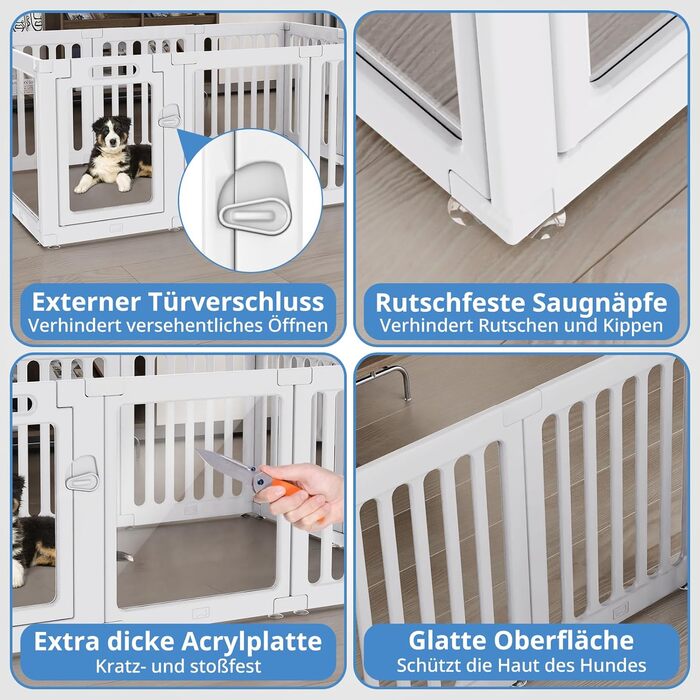 Акриловий вольєр для цуценят Indoor 60 см, прозорий вольєр для цуценят, вольєр для домашніх тварин з пластику для маленьких собак, легко збирається та чиститься, 14 панелей (200L x 150B x 60H см)