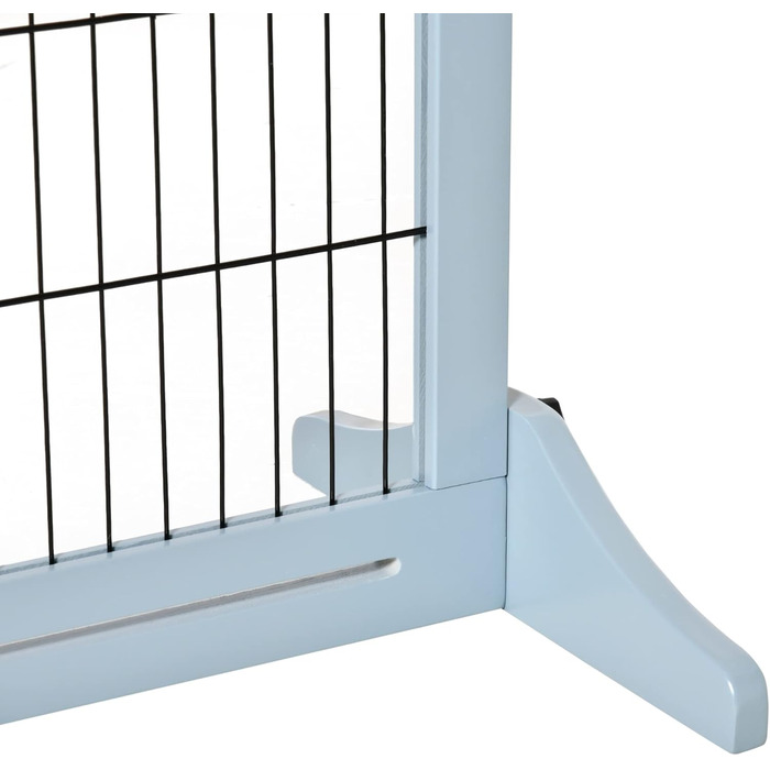 PawHut Wooden Pet Gate - Extendable Dog Barrier with Footrest, Freestanding Baby/Pet Gate, Stairway Gate, Fireplace/Oven Gate, Gray Blue, 104-183 x 36 x 69 cm