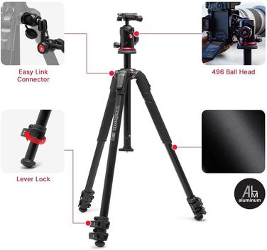 Штатив Manfrotto 190X з алюмінію – 3-секційний для бездзеркальних та DSLR камер (Alu 3 Segm Kit з Arca Swiss)