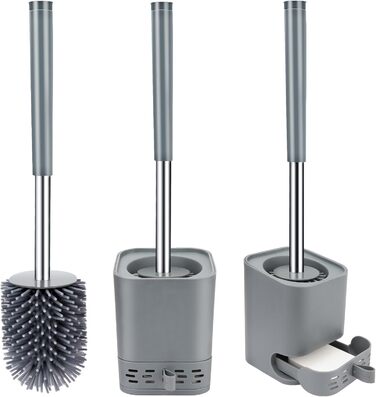 Силіконова щітка для туалету Glowbal з контейнером, швидковисихаюча, для ванної кімнати, монтаж на стіну або стоячи, білий/сірий колір