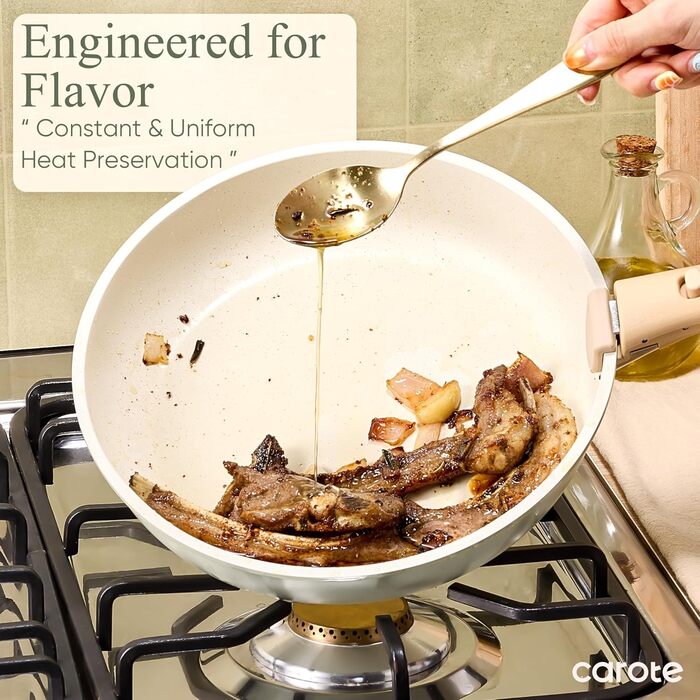 Набір посуду Carote Granite 11 предметів з антипригарним покриттям, індукційна сумісність, знімні ручки, зелений – для дому та кемпінгу