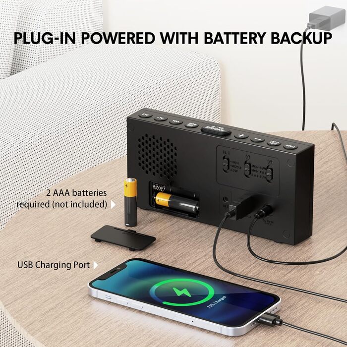 Loud Vibration Alarm Clock for Deep Sleepers, Dual Alarm with Weekend Mode, Large Digital Display, Dimmer, Battery Backup, USB Charger, Vibration Alarm Clock for Deaf/Hard of Hearing Digital Clock