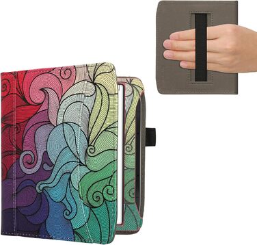 Чохол-книжка kwmobile для Pocketbook Era/Era Color з кишенею та лямкою - з малюнком 'Читаюча жінка' чорно-бежевий