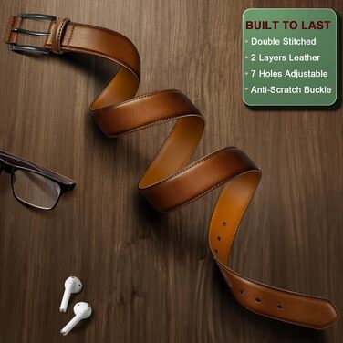 Чоловічий ремінь KEMISANT 2 шт. – шкіряний ремінь для чоловіків, повсякденний, для гольфу, до джинсів, 3,5 см (2 шт., Чорний/Tawny6327, 44-46)