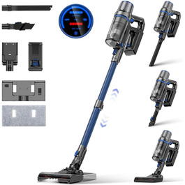 Бездротовий акумуляторний пилосос з функцією миття підлоги, 45000 Па/550 Вт/60 хв, безщітковий двигун, LED-дисплей, самостійна парковка, для твердих поверхонь, килимів та шерсті тварин, блакитний