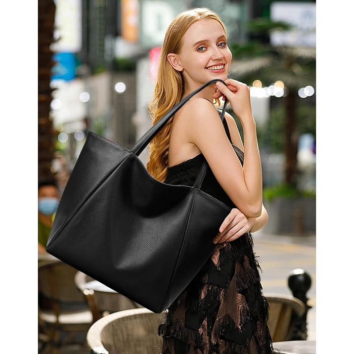 Сумка жіноча KALIDI шопер велика шкіряна чорна для роботи, покупок, навчання