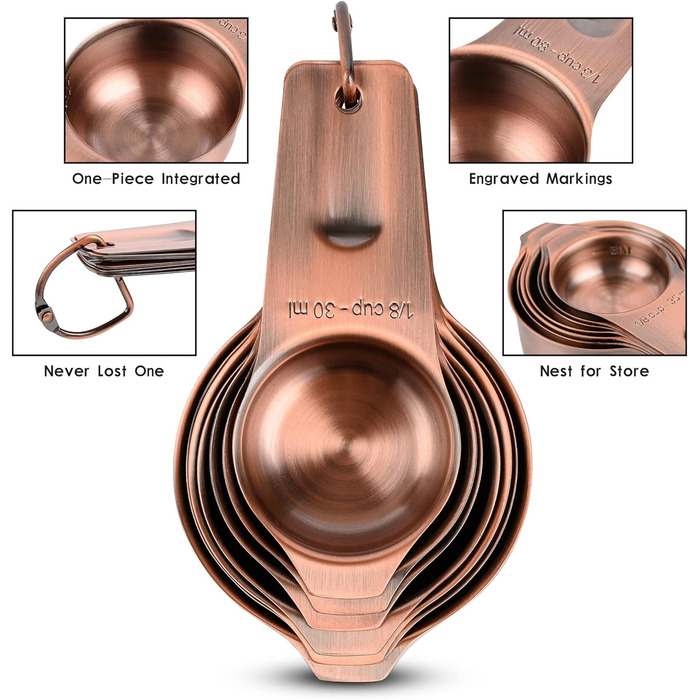 Measuring cup and spoon set, 18/8 stainless steel, measuring cups and spoons, metric and US measuring tool set, durable, 7 cups and 9 spoons, 1 leveler for baking and kitchen