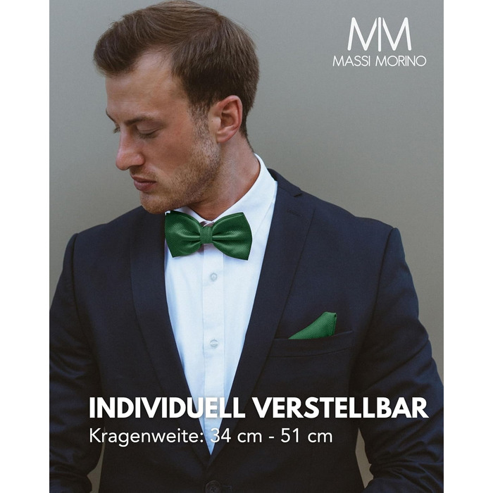 Массі Моріно: Комплект краватка-метелик та нагрудна хустинка для чоловіків - ідеальний вибір на весілля. Регульована краватка-метелик (зелена)