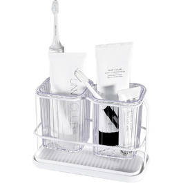 KONE Toothbrush Holder, Wall Mount, Bathroom, Hanging Electric Toothbrush Holder with 2 Removable Compartments, Drainage, Dry and Wet Separation for Bathroom, Kitchen, Family (white)