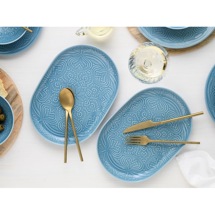 Набір посуду CreaTable Serie Orient Mandala 18 предметів, порцеляновий, аквамарин, для мікрохвильовки та посудомийної машини, вироблено в Європі