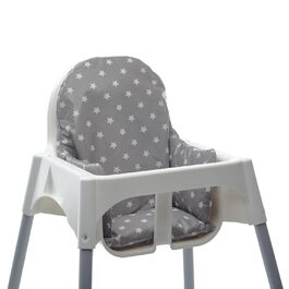 Подушка-вкладиш для дитячого стільчика IKEA Antilop 37x36x24 см, сіра з білими зірками, м'яке сидіння для високого стільця
