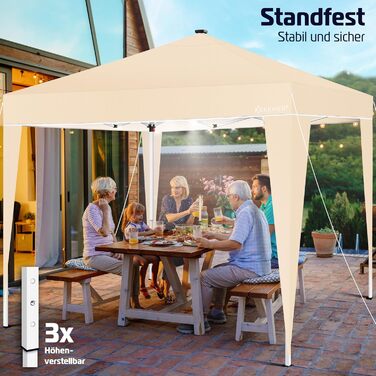 KESSER® Pavilion Folding Pavilion 3x3m with LED Lighting | Pop-Up Garden Pavilion Height Adjustable, Stable, Waterproof, Winterproof | Party Tent, Event Tent, UV Protection 50+ including Remote Control & Bag Beige