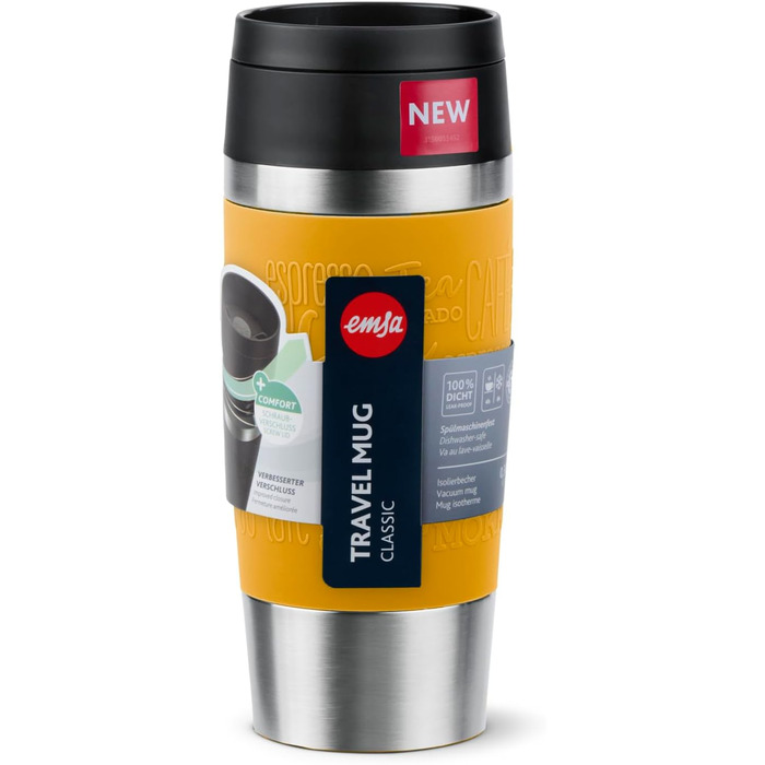 Термокружка Emsa N20202 Travel Mug Classic, 0.36 л, нержавіюча сталь, ізоляція 4г/8г, герметична, для подорожей, з широким отвором, колір: гірчичний