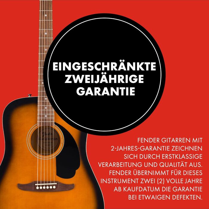 Акустична гітара Fender FA-25 Dreadnought з палісандровим гриф, 2-тонний Sunburst, Redondo California Debut