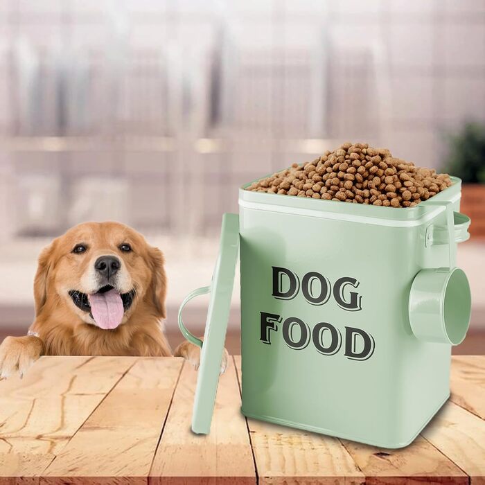 Контейнер для корму для собак Pethiy, 6.5 л, метал, з мірною ложкою, герметичний кришкою, для сухого корму та ласощів, білий