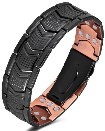 Медальйон з міді для чоловіків, 99% масивна мідь, магнітний браслет з магнітами, регульований розмір, з подарунковою коробкою (чорний щит)