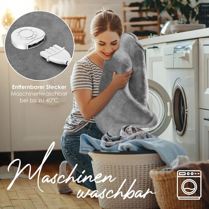 Електрична гріюча ковдра KESSER® 180x130 см з автовимкненням | 9 температурних режимів | Зручна ковдра на ліжко та диван | Можливість прання до 40°C | Сіра | з таймером та цифровим дисплеєм