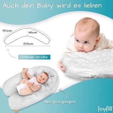 joyfill® Microbead Pregnancy Pillow 190cm | Pregnancy Pillow - Made in Germany | Ideal for Sleeping & Breastfeeding Thanks to Whisper-Quiet & Comfortable Filling | Breastfeeding Pillow XXL Breastfeeding Pillow Grey - Dots