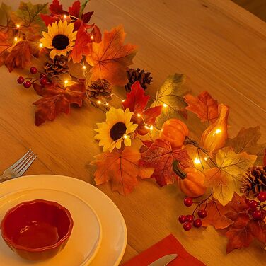 Прикраса оселі на осінь: гірлянда з 30 LED-ліхтариків, 3 метри, для дому та вулиці, листя, осінній декор, прикраса вікон, кімнатні рослини, День подяки, декор для осені