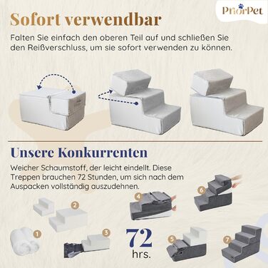 Сходинки для собак на ліжко та диван - 4 сходинки, 58 см заввишки - з пінопласту для маленьких собак - безпечні та стійкі - знімний, пральний чохол - світло-сірий