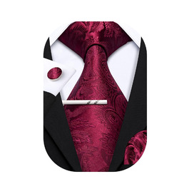 Краватка з пасмом, нагрудна хустинка та запонки Barry.Wang, 3 шт., червоний колір. Ідеально для урочистих подій та весілля.