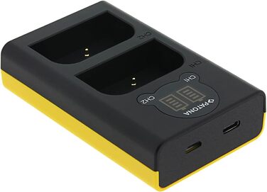 Зарядний пристрій Patona Dual LCD USB-C/Micro-USB для акумуляторів Olympus BLX-1 (OM System OM-1, OM-1 Mark II, OM-3) – одночасна зарядка 2-х акумуляторів з індикацією заряду, компактний для подорожей