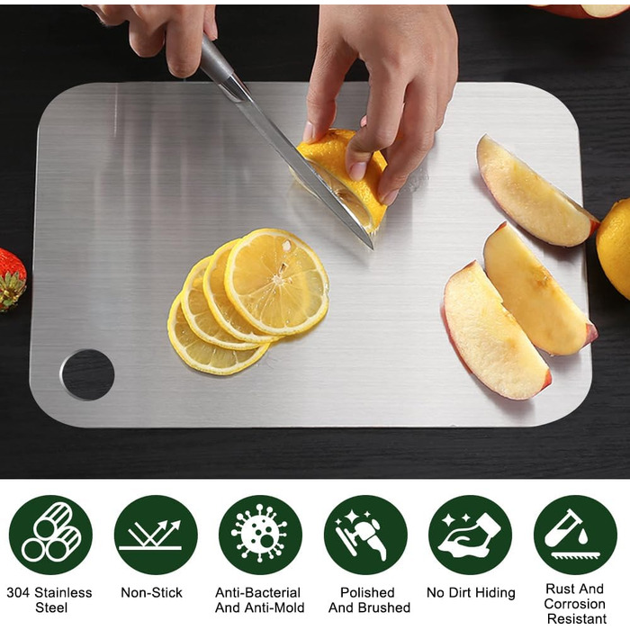 Нержавійна дошка для нарізання з нержавіючої сталі, 2 шт. (14,5 x 23,5 см), Titanium, двостороння, легко миється, антибактеріальна, для м'яса, овочів, фруктів