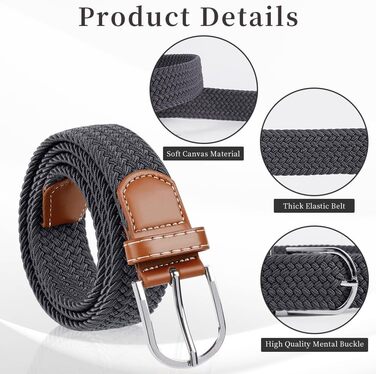 Жінський та чоловічий тканинний ремінь Flintronic, еластичний плетений ремінь, ширина 3.3 см, довжина 107 см (обхват талії 76-115 см), кольори: бежевий+синій