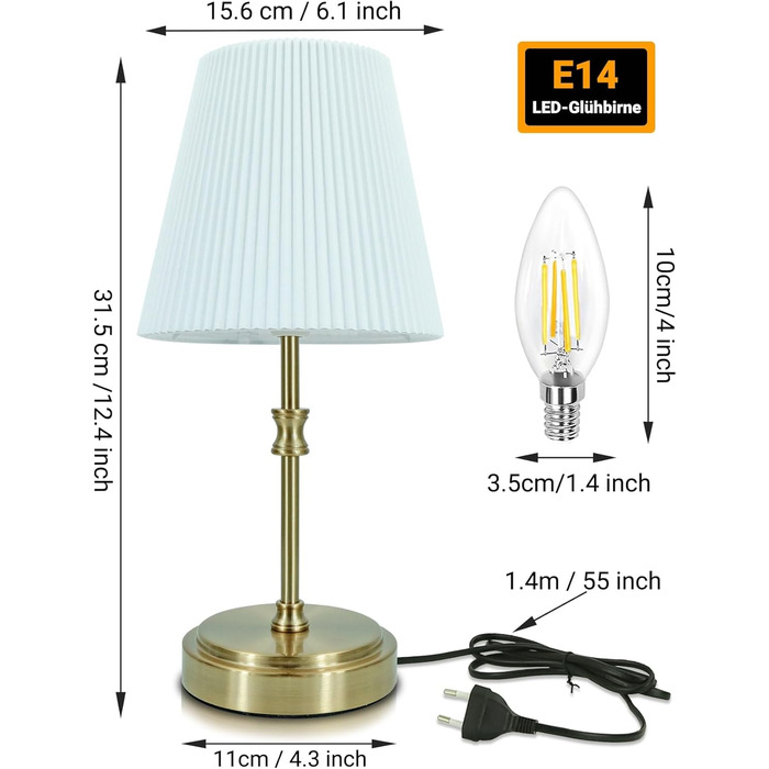 Настільна лампа Touch з регулюванням яскравості, 31.5 см, золото. Ідеально для спальні, вітальні, як подарунок на Різдво.