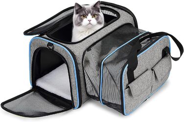 Розширювана переноска для котів та собак ALLSOPETS. Складана переноска для домашніх тварин, сумка-переноска для подорожей, походів, кемпінгу (Сірий, S)