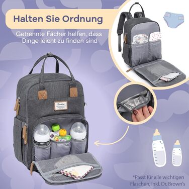 RUVALINO Baby Diaper Backpack Diaper Bag Backpack with Portable Changing Mat, Pacifier Holder, and Stroller Straps, Multifunctional Baby Bag for Mom and Dad, Dark Grey