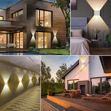 LED-стінні світильники LEDMO 4 шт. для внутрішнього та зовнішнього використання, регульований світловий потік, тепле біле світло, IP65, вологостійкі, чорні