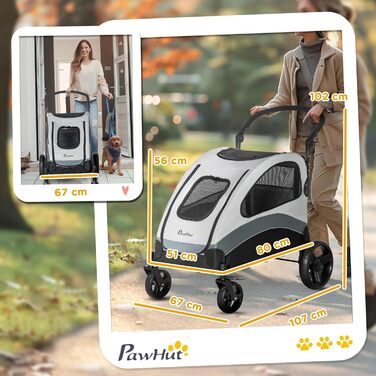 Візок для собак PawHut: зручний прогулянковий візок для собак та котів, сірий+чорний, 107 x 67 x 102 см