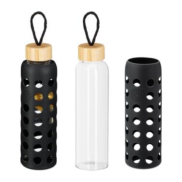Relaxdays Glass Bottle with Bamboo Lid 550ml