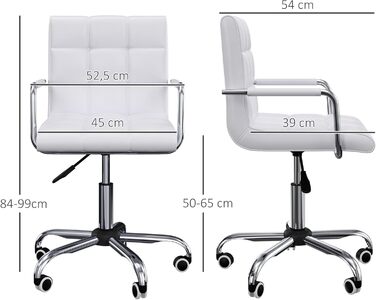 Крісло офісне HOMCOM для дому, регульоване по висоті, поворотне, з штучної шкіри, до 120 кг, біле