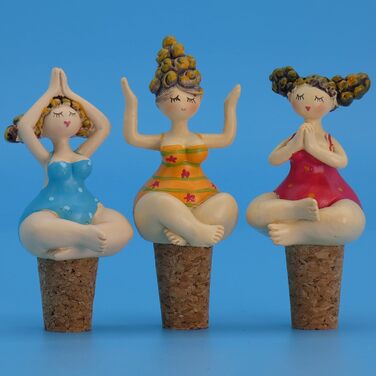 Pommerntraum | 3-Piece Set Bottle Stoppers Bottle Corks Wine Stoppers Yoga Ladies, Nanas, Yoga Figures, Yoga Women, Mermaids