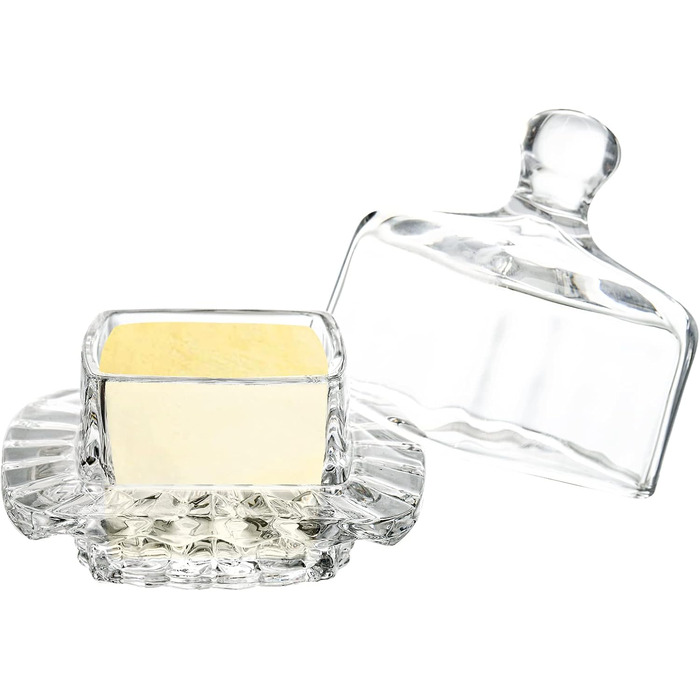 Frcctre 2 Pack Glass Butter Dish, Small Glass Butter Holder with Dome Lid and Handle, Clear Butter Serving Dish, Decorative Crystal Mini Butter Container, Butter Cloche