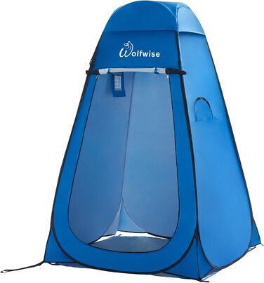 WolfWise Pop-Up Shower Tent with UV Protection - Portable Toilet & Changing Tent for Camping & Outdoor Use - Blue L