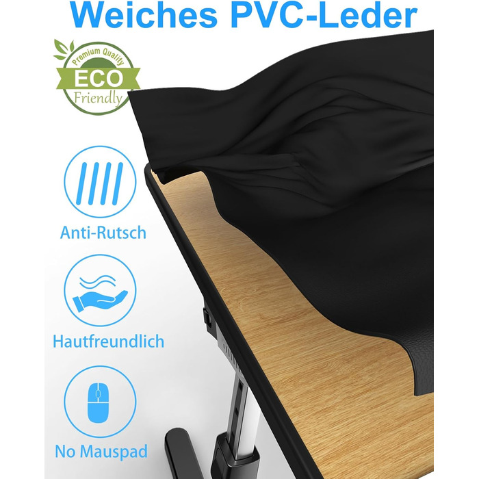 Стіл для ноутбука Potuopy з регульованою висотою та кутом нахилу, складний, великий розмір (60*40 см), чорний, з еко-деревом для роботи, читання та їжі на ліжку/дивані