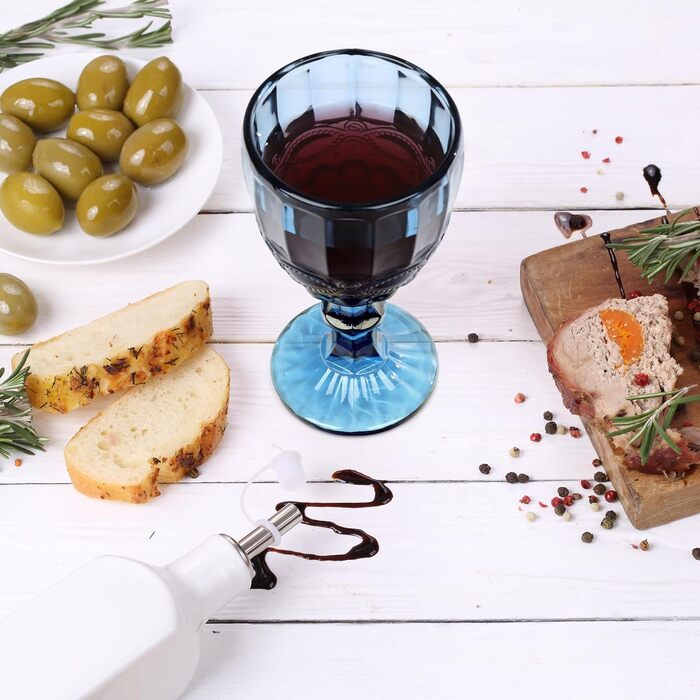 Joeyan Blau Vintage Wine Glasses with Embossed Design, Colored Relief Red Wine Glasses White Wine Glasses, Drinking Glasses, Goblet Glasses, Wine Goblet for Wine Juice Drinks, 300 ml, Set of 4, Dishwasher Safe