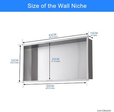 KINKIBOS Wall Niche Shower Stainless Steel, No Tiles Required, Recessed Shower Niche 60 x 30 x 10 cm, Shower Niche Single Shelf Storage