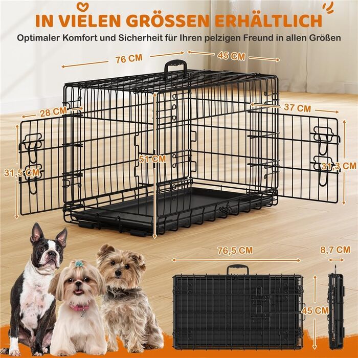 Клітка для собак Yaheetech 90x56x63 см, розкладний вольєр з перегородкою, 2 двері, чорна, для дому та транспортування