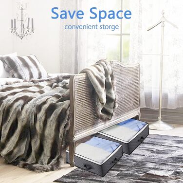3 шт. Коробка для зберігання під ліжком - Комод під ліжко з прозорим вікном та блискавкою та ручками - Складна коробка для зберігання під ліжко для ковдр/одягу/покривал/ковдр (100x50x18 см, Темно-сірий)