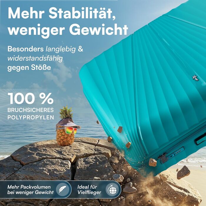 Xonic® Валіза з жорстким корпусом M, 40L - Ударостійка валіза з поліпропілену з подвійними колесами на 360° та TSA-замком - Валіза для подорожей, м'ятно-зелений колір (Сет XL-L-M)