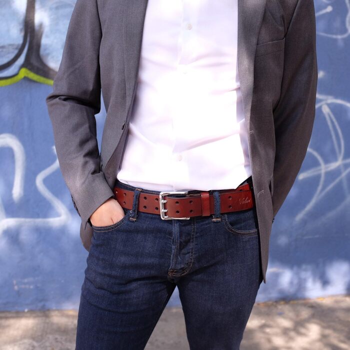 Чоловічий шкіряний ремінь Falari з подвійною пряжкою (9004 & 9024)