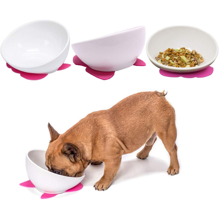 Миска для собак та котів JYHY Bulldog з кераміки, нахилена, з гумовою основою, 1.5 чашки (Чорна миска + стійка)