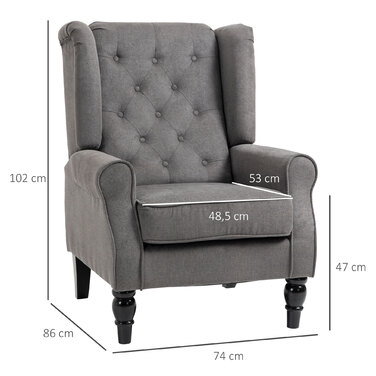 HOMCOM Comfortable Reading Chair, Weight Capacity up to 160kg, Single Armchair for Living Room, Dark Grey