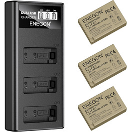 Акумулятори ENEGON LP-E17 1500mAh (3 шт.) + Зарядний пристрій LCD з 3-секційним відсіком, сумісний з Canon EOS R10, R8, RP, R50, R100, 200D, 250D, 77D, 750D, 760D, 800D, 8000D, M3, M5, M6, Rebel SL2, T6i, T6s, T7i